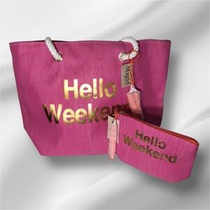 Majid Pink Tote Bag with Pouch - Hello Weekend. NWT